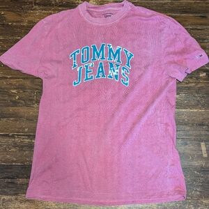 Tommy Jeans Mens T-shirt (M) Pink and Turquoise Spellout Logo